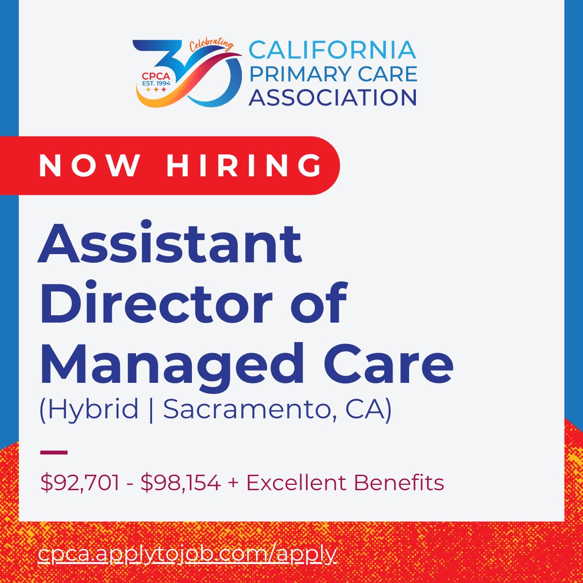 Are you passionate about health care and have experience in managed care? CPCA is hiring an Assistant Director of Managed Care and wants to hear from you! Job details below! ow.ly/GGvk50RwlBE