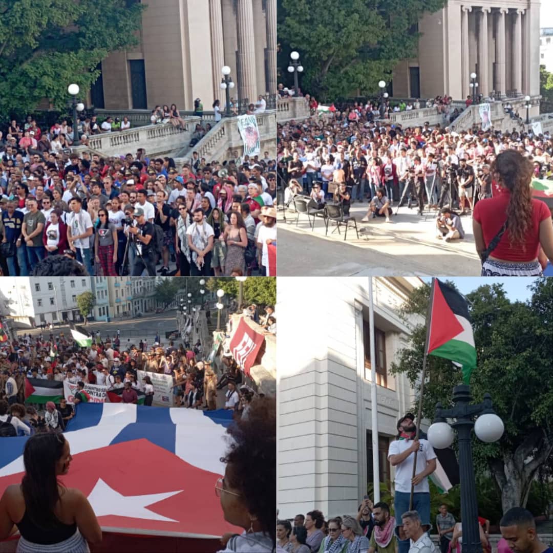 Nuestros jóvenes de la Universidad de la Habana, en un mitín en defensa de la causa Palestina, y de los jóvenes universitarios reprimidos en Estados Unidos. #LaHabanaDeTodos #LaHabanaViveEnMí