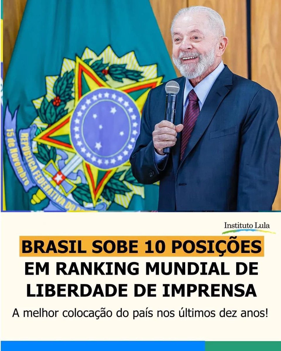 Sem liberdade de imprensa não há democracia! 

Esse é o resultado quando temos um governo que respeita e tem uma postura pública de reconhecimento e valorização do trabalho da imprensa.
#LulaComVoce