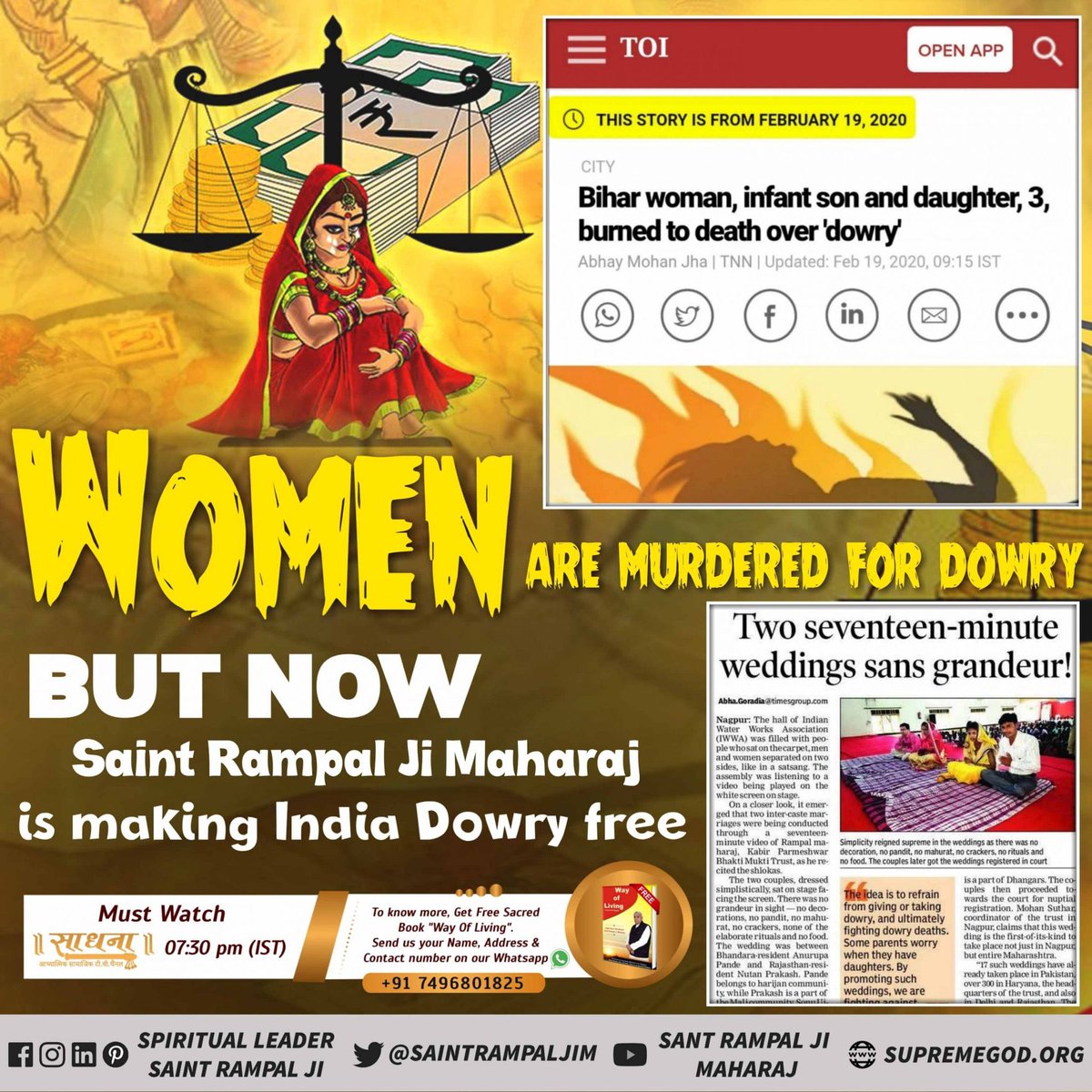 #दहेज_दानव_का_अंत_हो Women are murdered for dowry but now Saint Rampal Ji Maharaj is making Dowry Free India. #GodMorningSaturday