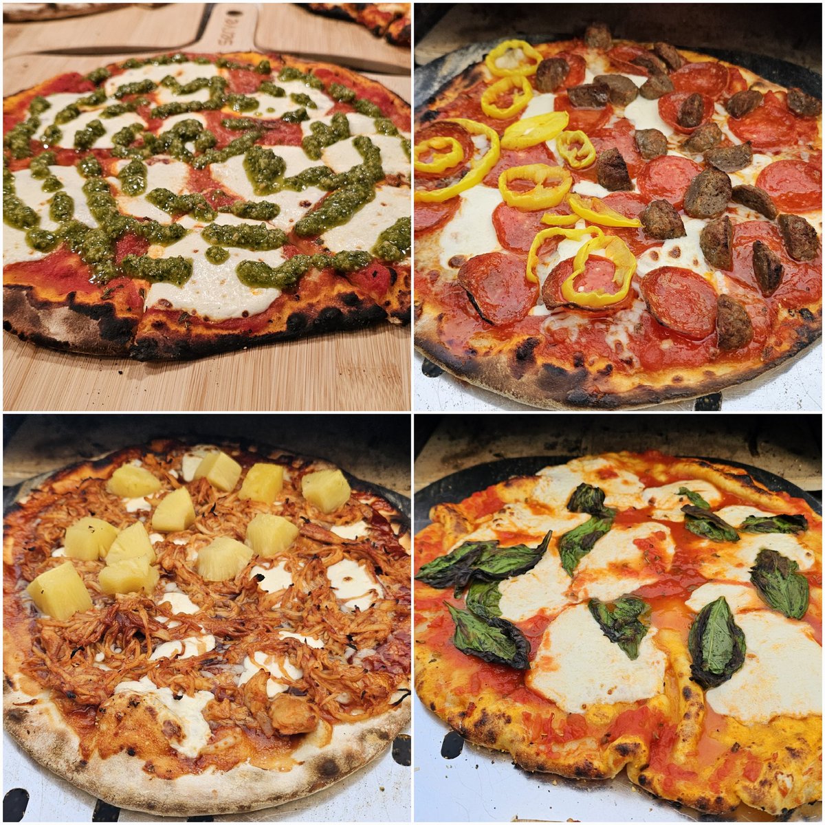 andykunzmann's tweet photo. Homemade wood fired pizzas, including Tie DYE #pizza made with marinara &amp; vodka sauces from Rubriosa in #SoHo #NYC, pesto from @Wegmans, &amp; @RobertIrvine's dough recipe. 🍕 
cc: @kellarussell @chefgoodguy https://t.co/OOrbxFobhJ