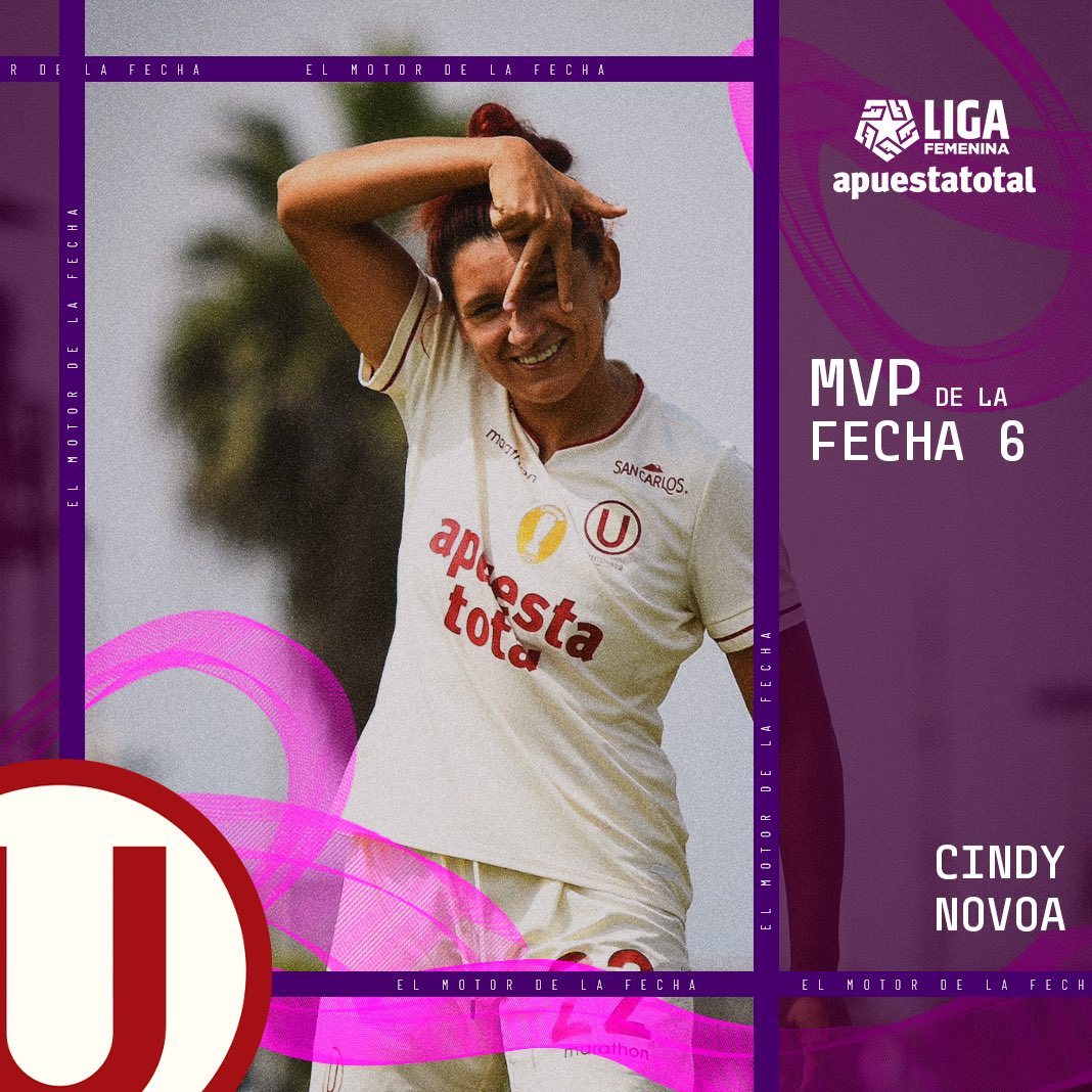 𝗟𝗮 𝗱𝗲 𝗹𝗮𝘀 𝗮𝘀𝗶𝘀𝘁𝗲𝗻𝗰𝗶𝗮𝘀 👟🔝

Cindy Novoa siempre nos regala más de un paso gol con @FutFemeninoU. Ella es la MVP de la Fecha 6️⃣. 

#LigaFemeninaApuestaTotal 🏆 
#LaLigaDeLasGuerreras