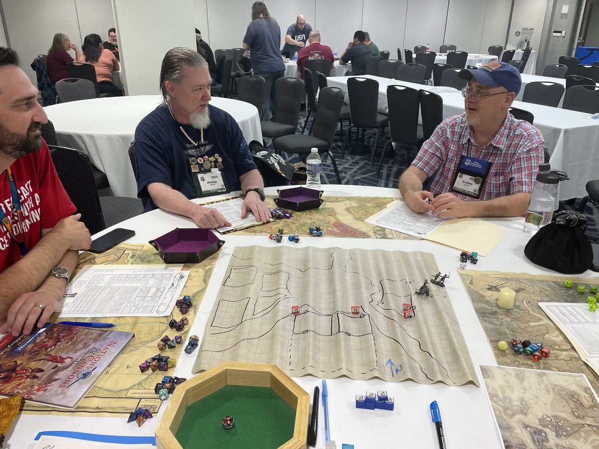 Playing a fun session of Nations & Cannons RPG from @FlagbearerGames here at @BuckeyeGameFest Having a fantastic time! The crew broke out Patriot sailors who were imprisoned to steal the HMS Avenger to support the assault of the Dorchester Heights.
