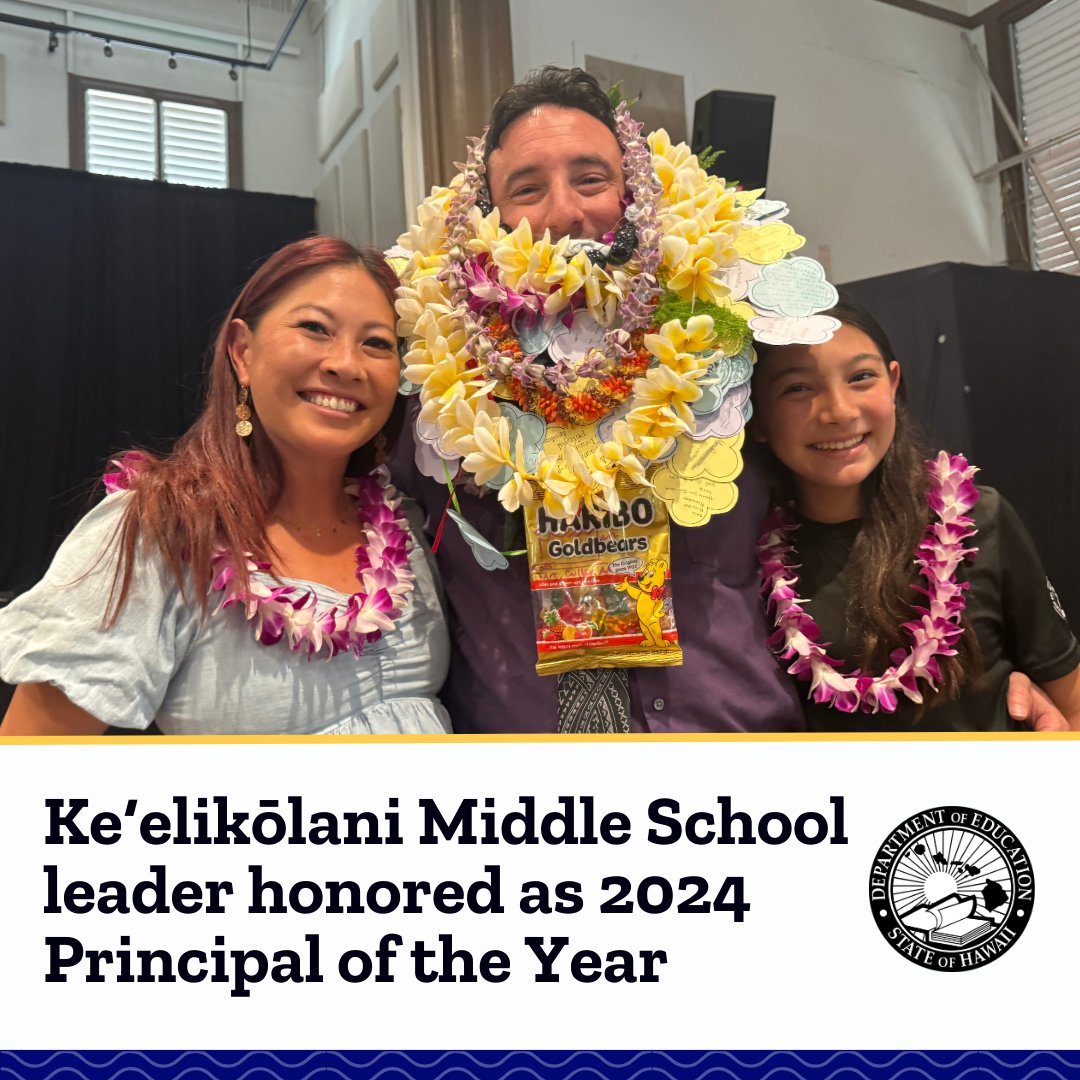 Principal Joe Passantino of Ke‘elikōlani Middle School in downtown Honolulu was celebrated at a school-wide assembly after being named Hawaiʻi’s 2024 Principal of the Year by the Hawai‘i Association of Secondary School Administrators.