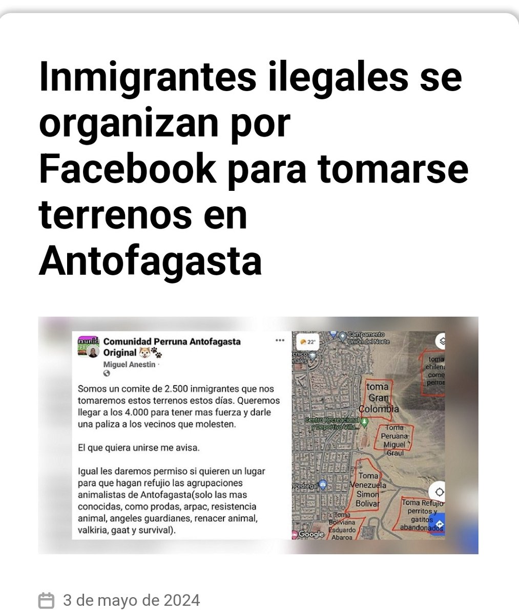 Inmigrantes ilegales se organizan por Facebook para tomarse terrenos en Antofagasta