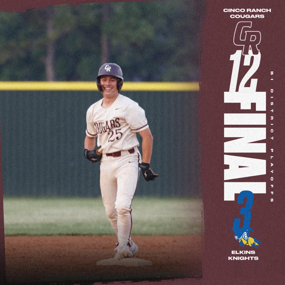 Cinco Ranch gets the bats hot early and doesn’t look back defeating Elkins 12-3 to advance to the area round of the playoffs.