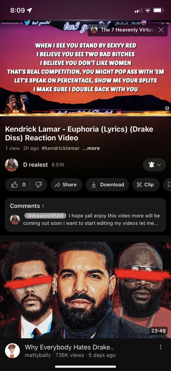 New video up on #youtube Ik y’all are going to enjoy this video it is hilarious I hope y’all enjoy this reaction to #KendrickLamar diss track on #drake this was way to fire this video is a must watch for real y’all and yes we had hit 6,000 #subscribers we are getting close to 10k