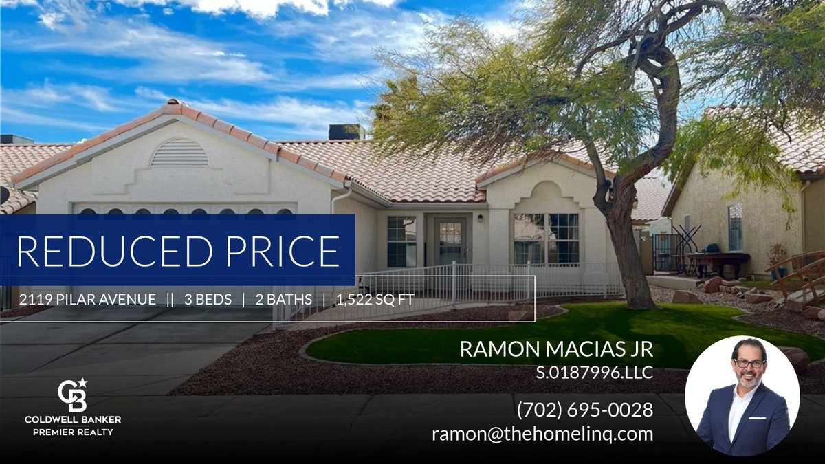 ThehomeLinq's tweet photo. 📍 Reduced Price 📍 This recently reduced home at 2119 Pilar Avenue in North Las Vegas won't last long, so, don't wait to set up a showing! Reach out here or at (702) 695-0028 for more information!

Ramon Macias Jr 
REAL... https://t.co/isp5PUNUqw https://t.co/1FGR3enwQh
