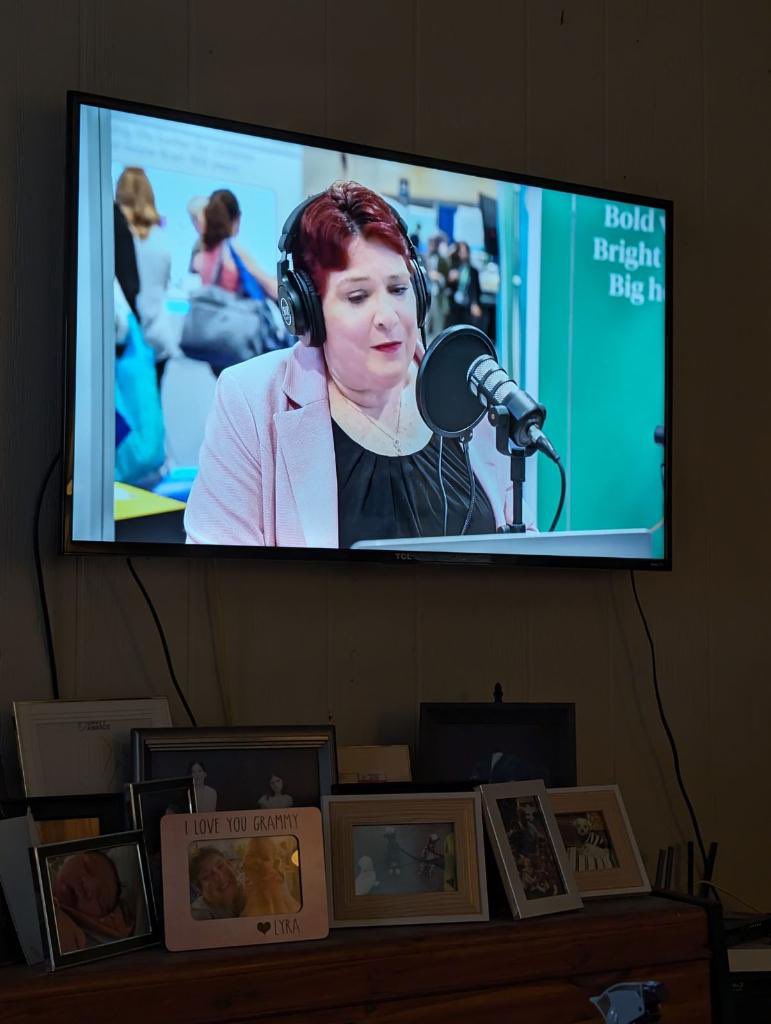 My husband snapped this in our CT living room as @Nemours broadcast the #wellbeyondmedicine podcast live from #PAS2024 in Toronto! We will be live again at 3:30 pm on 5/4 talking with @CarissaBakerSm1  Join us: youtube.com/@NemoursChildr…