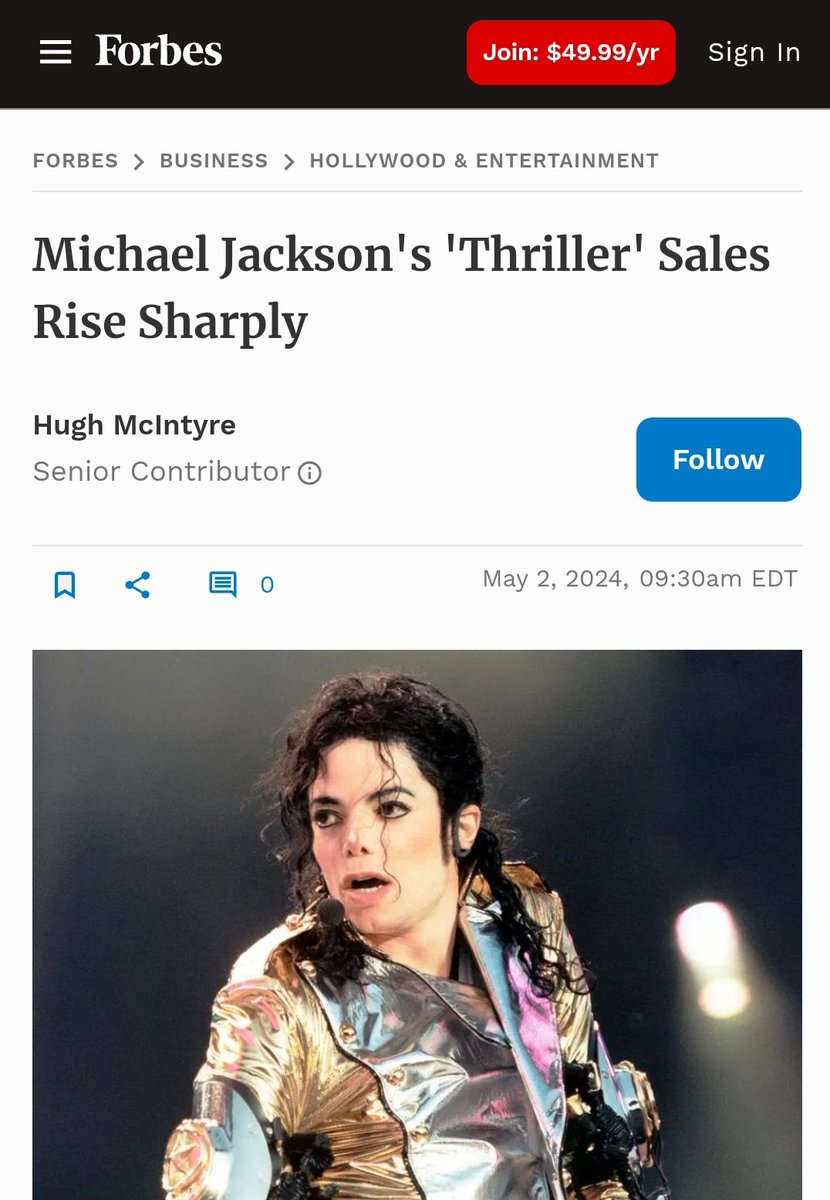WE KEEP WINNING!!! #MichaelJackson #KingOfPop 

'Thriller' sales RISE as of May 2, 2024 via @Forbes. Unbelievable 😁