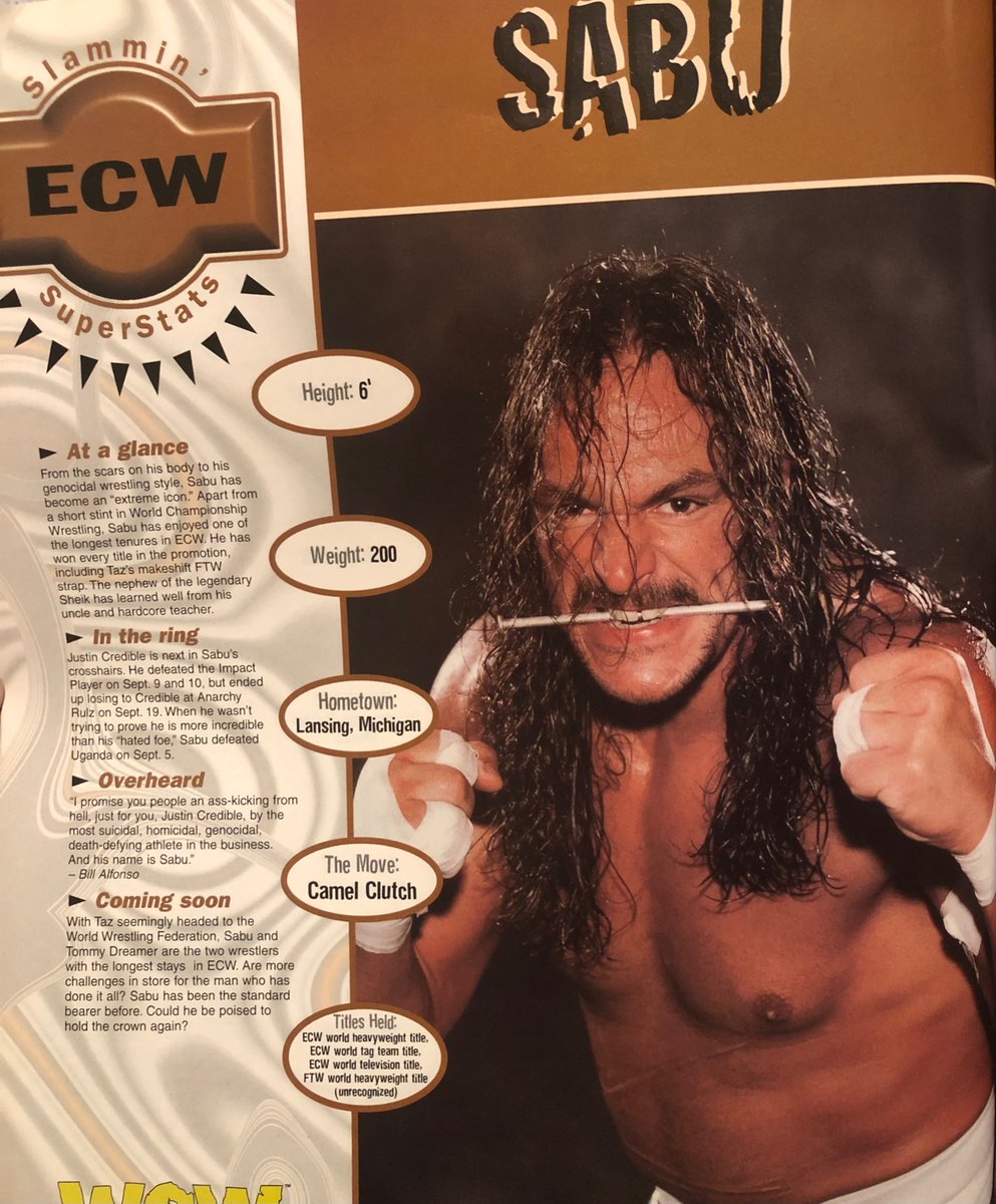 Sabu from WOW magazine issue 8 #sabu #wrestling #ecw #wwe #wwf #xpw #classicwrestling #hardcorewrestling #attitudeera #90swrestling #wowmagazine #worldofwrestlingmagazine