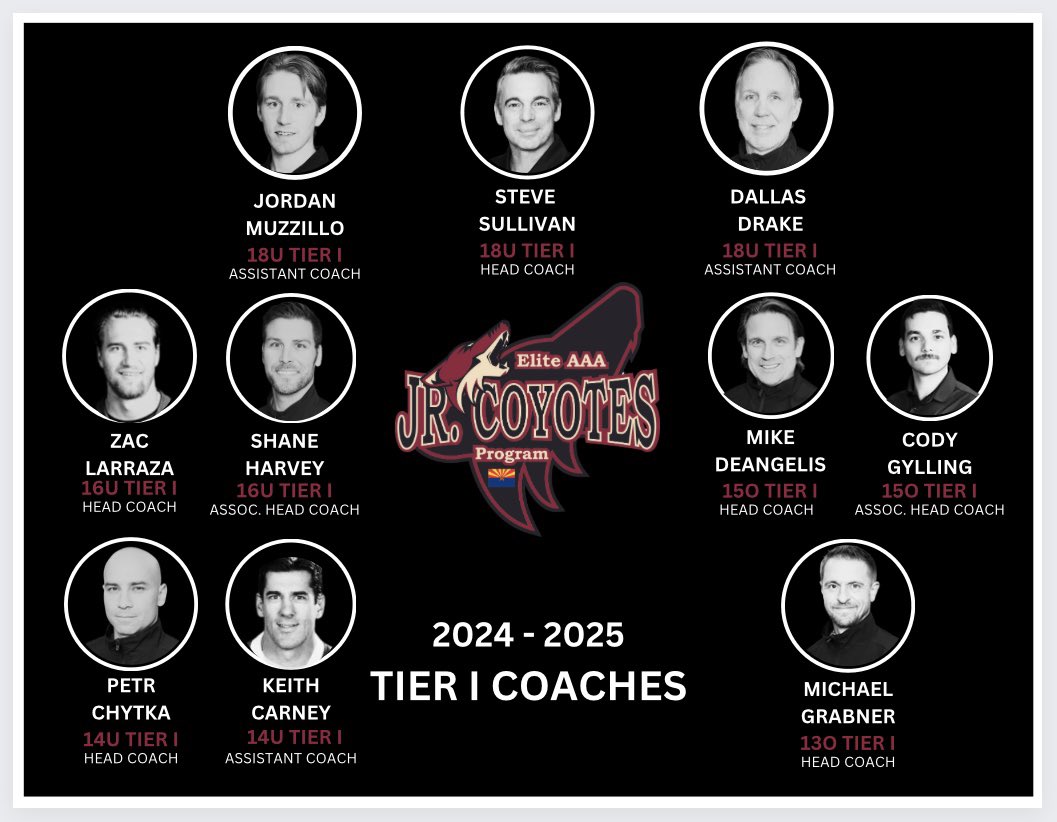 We are excited, and very proud to announce our Tier I Coaching Staff for the 24-25 playing season.  This stellar lineup of experienced &amp; motivated coaches will challenge, grow, and develop your hockey player to best prepare them for the next step in their hockey journey.