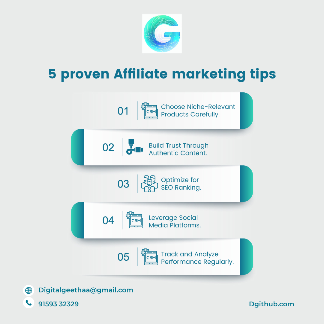 Elevate your affiliate marketing game with these proven tips! 💼✨ From choosing niche-relevant products to tracking performance, these strategies are your pathway to success.  🚀📊
#AffiliateMarketingTips #NicheProducts #TrustBuilding #SEOOptimization