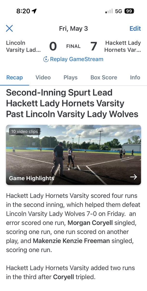 Hackett Lady Hornets Softball tweet media