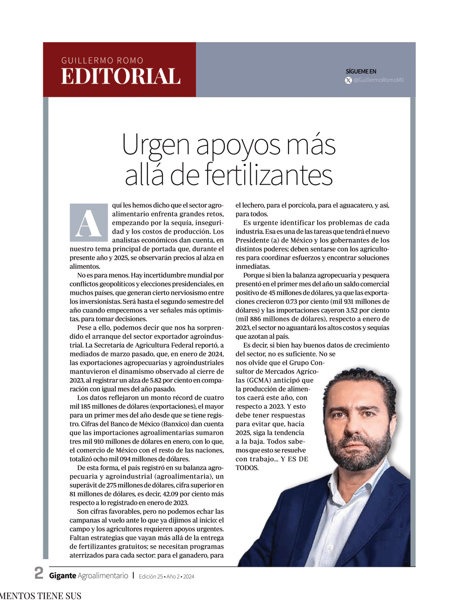 #EnEditorial con el empresario Guillermo Romo: 'Urgen apoyos más allá de fertilizantes.

Revista Digital 🌾
bit.ly/43NnSwu