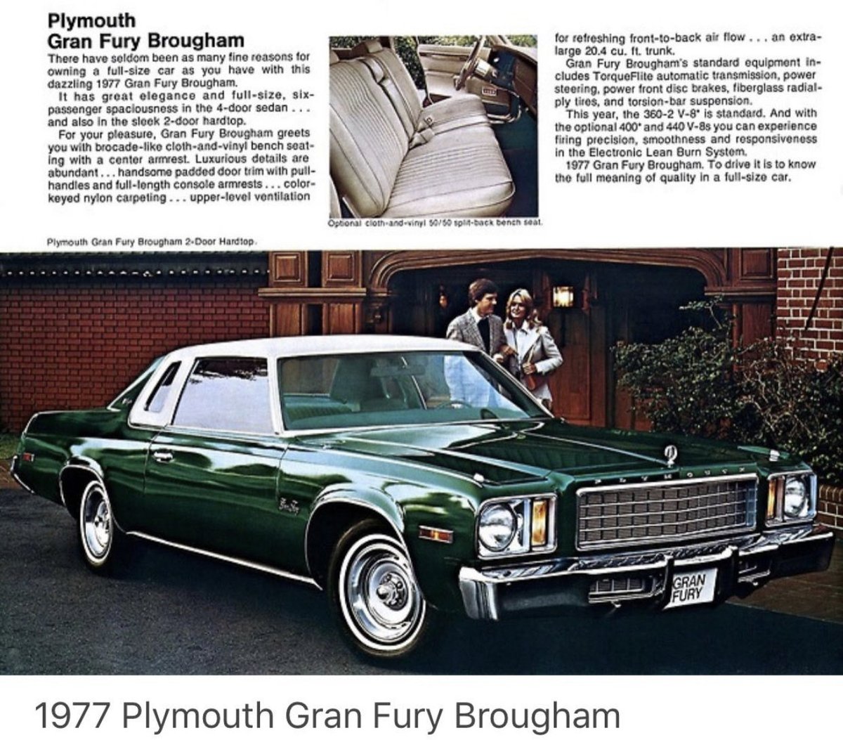 By 1977, luxury was available for the masses as performance took a back seat. Big Three buyers had their choice of the Ford LTD Landau, the newly-downsized Chevrolet Caprice Landau Coupe, or the Plymouth Gran Fury Brougham.
