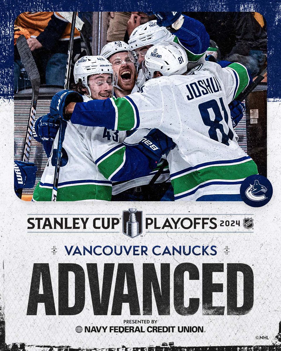 NHL's tweet image. SECOND ROUND, HERE THEY COME! 🐳

The @Canucks are moving on in these #StanleyCup Playoffs! 

Presented by @NavyFederal