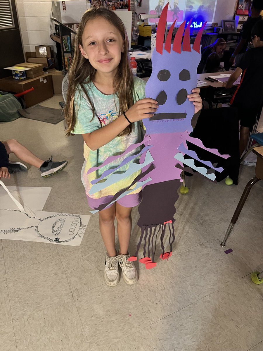 Mrs. Gray’s 3rd grade class created Multiplication Monsters today.  They rolled dice to get multiplication equations. Whatever the answer was to the equation would tell them the number of eyes, horns, teeth, arms, and legs. #WeAreRCSTN