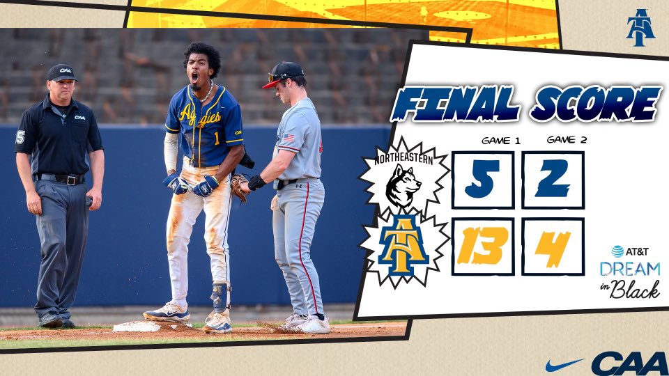 STANDING ON BUSINESS! 😤😤 @NCAT_Baseball takes the first two of the series 💙👏🏽💛 #AggiePride
