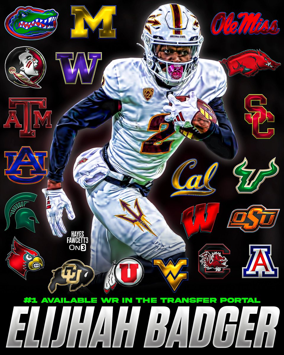 Former Arizona State WR Elijhah Badger has heard from these 2️⃣0️⃣ Schools since entering the Transfer Portal, he tells @on3sports The 6’2 190 WR totaled 142 receptions for 1,640 Yards, & 10 TDs in his time at ASU Is the Top Available WR in the Portal (per On3 Industry)…