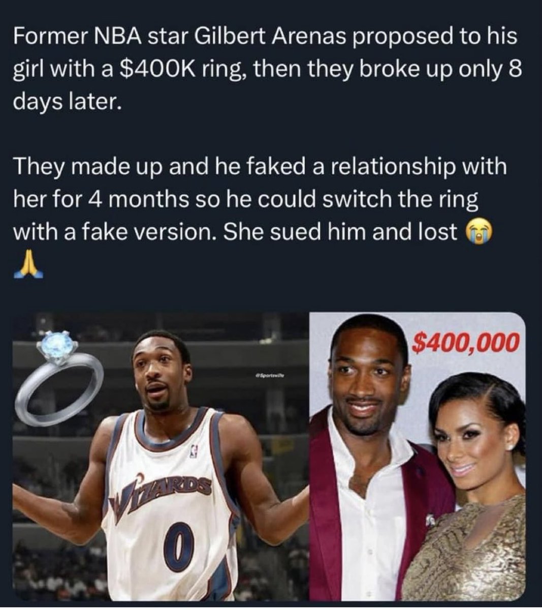 TheDiegoTrombon's tweet photo. First, marriage is a scam. Don’t do it.
Second, if you do ignore my advice and get married, never spend $1 on a diamond ring for any female.
Third, if you still ignore me, do what Gil did, get a fake ring 🧠😮💨💍.
#fakering #finesse https://t.co/vZwC5e7qWq