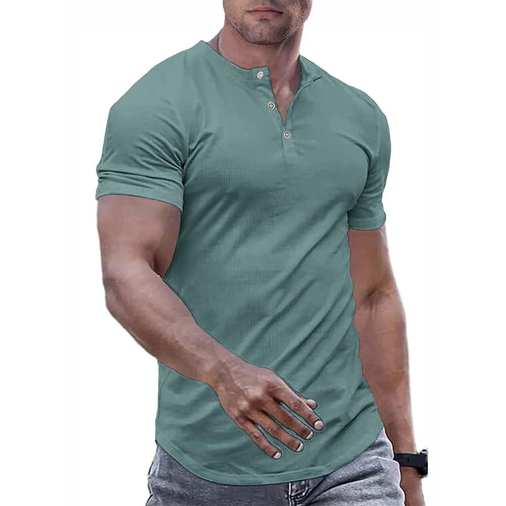 Green Henley Athletic Shirt for $9.90, reg $21.99! -- Clip Coupon AND Use Promo Code 45IBWQ86 fkd.sale/?l=https://amz…