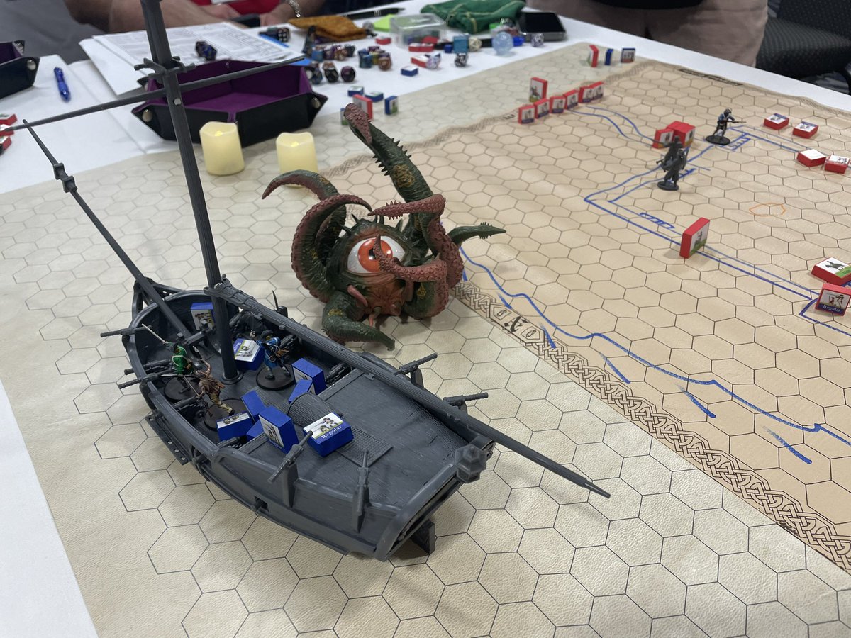 As the battle rages on, from the depths rises a beast of myth and legend in the Kraken. His eye is set on the HMS Avenger as the battle for the fort rages on. Nations & Cannons from @FlagbearerGames here at @BuckeyeGameFest