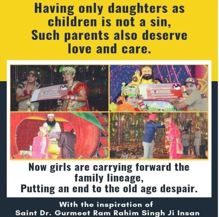 Empowering women is essential to the health and social development of society. Kul Ka Crown is unique initiative started by Saint Ram Rahim Ji, wherein women carry on family lineage and the groom stays at her house with both families mutual consent. #TheProudDaughters