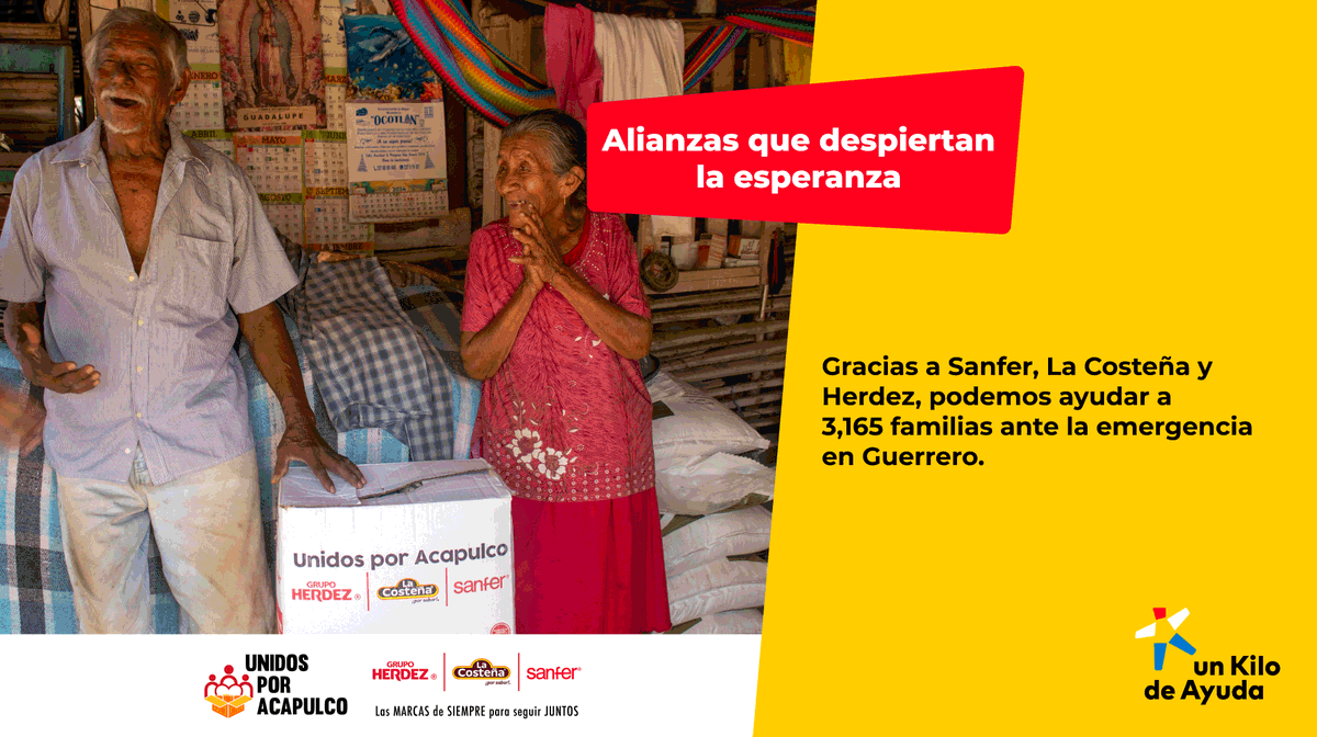 Unkilodeayuda's tweet photo. Gracias a la donación de 15,000 despensas, podemos ayudar a 3,165 familias ante la emergencia en Guerrero por el Huracán Otis.

@sanfer_mx @LaCostenaMx @GrupoHerdezMX #unidosporguerrero #huracan #guerrero #otis #mexico #union #emergencia #unkilodeayuda #niños https://t.co/Cu2bh85KUH