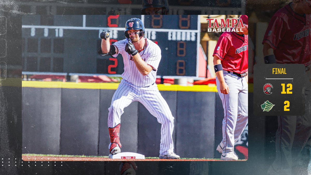 FINAL: No. 1 #TampaBaseball takes series opener over No. 3 St. Leo by 12-2 score. JP Gates goes 5-5 with 3 doubles as Alex Canney pitches 7.0 strong innings to move to 10-2 on season. #StandAsOne🛡️