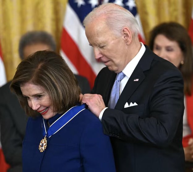 BREAKING: Joe Biden awards the Presidential Medal of Freedom to Nancy Pelosi and hails her as 'greatest speaker of the House of Representatives in history.'

And he wasn’t done there…

'She used her superpower to pass some of the most significant laws in our nation's history,'…