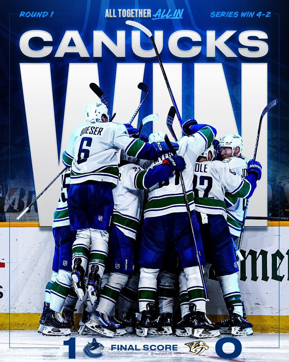 CANUCKS WIN!!!!!

Vancouver beats Nashville 4-2 to advance to the second round 🙌

Photo credit: @Canucks 

#anywherevancouver #vancouver #vancouvercanucks #canucks #nhl #nhlhockey #nhlplayoffs #hockey