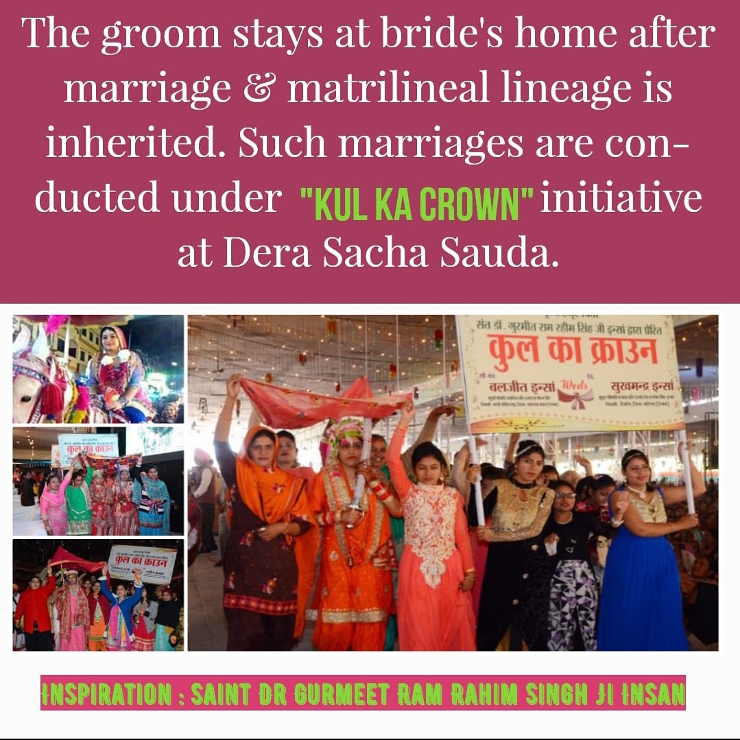 Parents of a single girl no longer have to worry about living a lonely old age. Saint RamRahim started the 'Kul Ka Crown' initiative under which, after marriage, the boy comes to live in the girl's house and the child born to them inherits the girl's lineage #TheProudDaughters