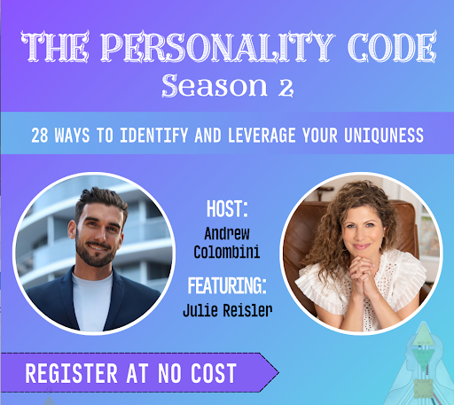 My friend Andrew Colombini invited me to speak on his masterclass series “The Personality Code”

This is a first-of-its-kind exploration to help you truly understand yourself on the deepest level. ✨🪐

👉 And it's totally free to join! speaker.personalitycodeseries.com/Julie-Reisler 💜