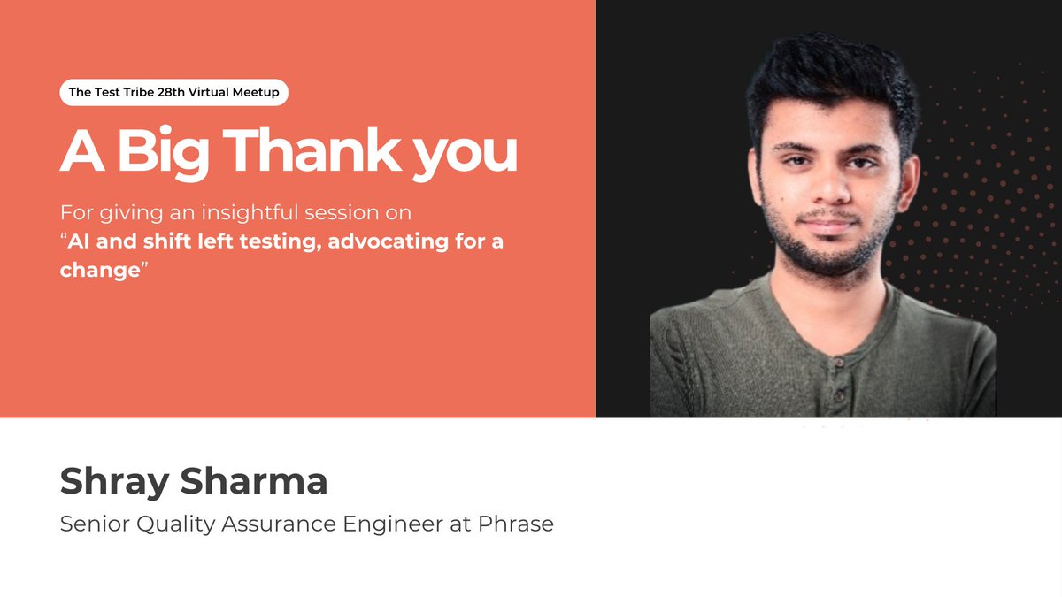 🧡 Thank you, Shray Sharma!

For giving an insightful session on “AI and shift left testing, advocating for a change” 💯 

#TheTestTribe #SoftwareTesting #Testers #Community #ShiftLeft #AI