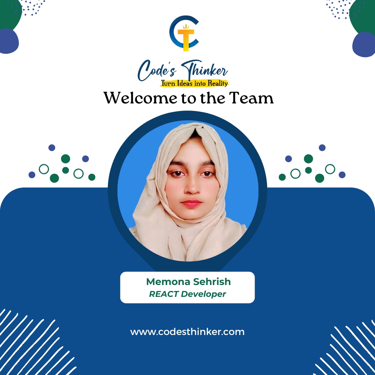 Thrilled to welcome our newest addition to the team! With deep expertise in React, we're poised for breakthroughs and exceptional user experiences. Excited to build remarkable projects together!
#ReactDeveloper
#WelcomeAboard
#InnovationJourney
#NewTeamMember
#CodesThinker