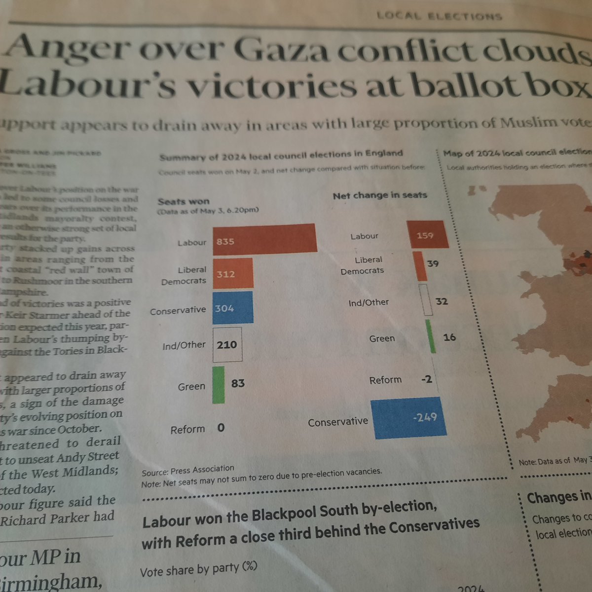 The FT's election analysis concentrates on the rise of the independents and the Greens driven by Labour's loss of support over Gaza. Another politics is possible.