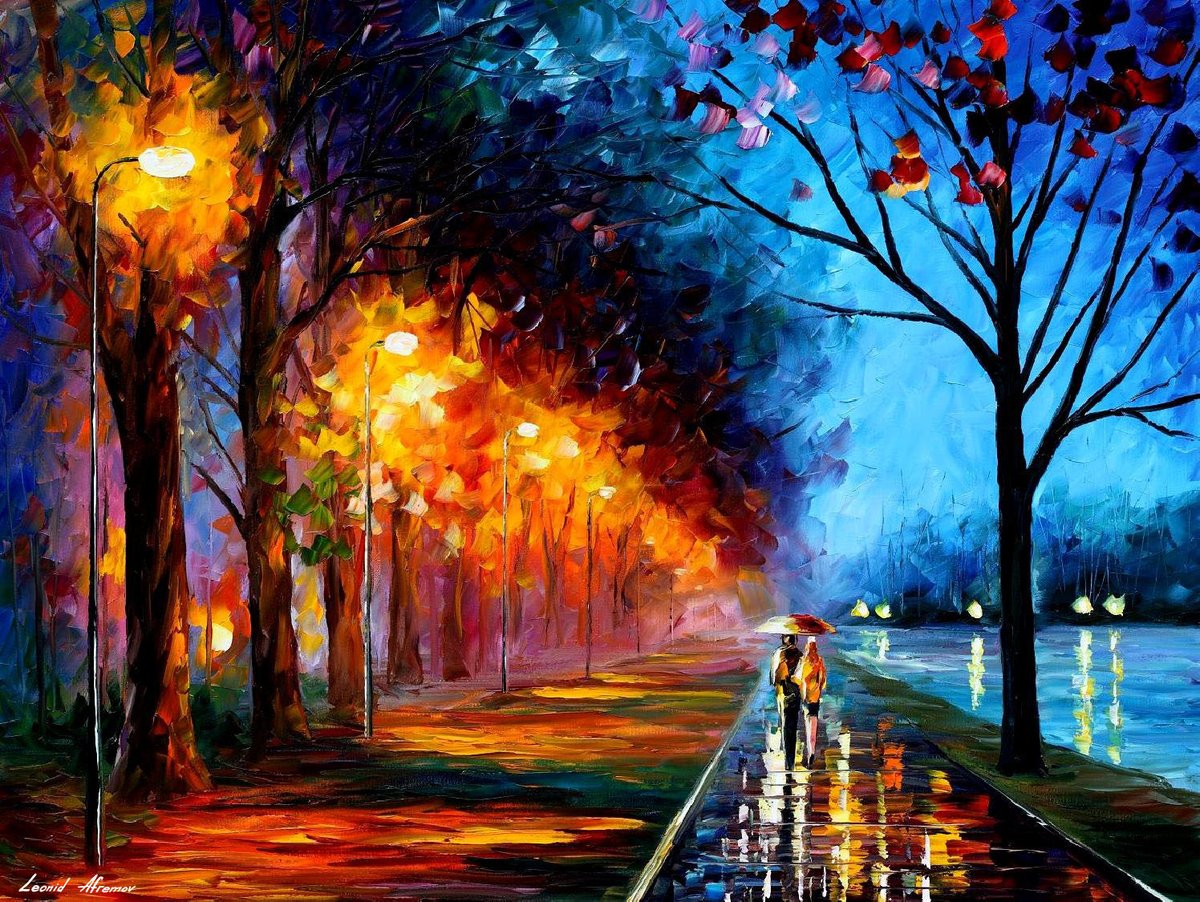 ALLEY BY THE LAKE - Large-Size Original Oil Painting ON CANVAS by Leonid Afremov (not mixed-media, print, or recreation artwork). 100% unique hand-painted painting. Today's price is $99 including shipping. COA provided afremov.com/alley-by-the-l…