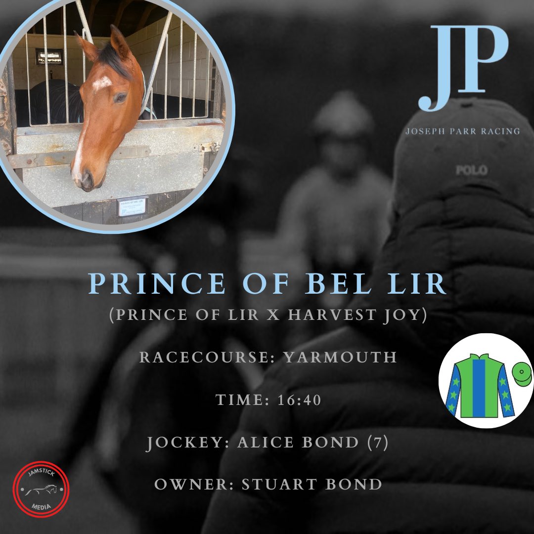 👑 Prince Of Bel Lir 👑 heads to @GTYarmouthRaces today under @Alicebond1515. Good luck to owner, Stuart Bond 🤞🏼 #JPracing