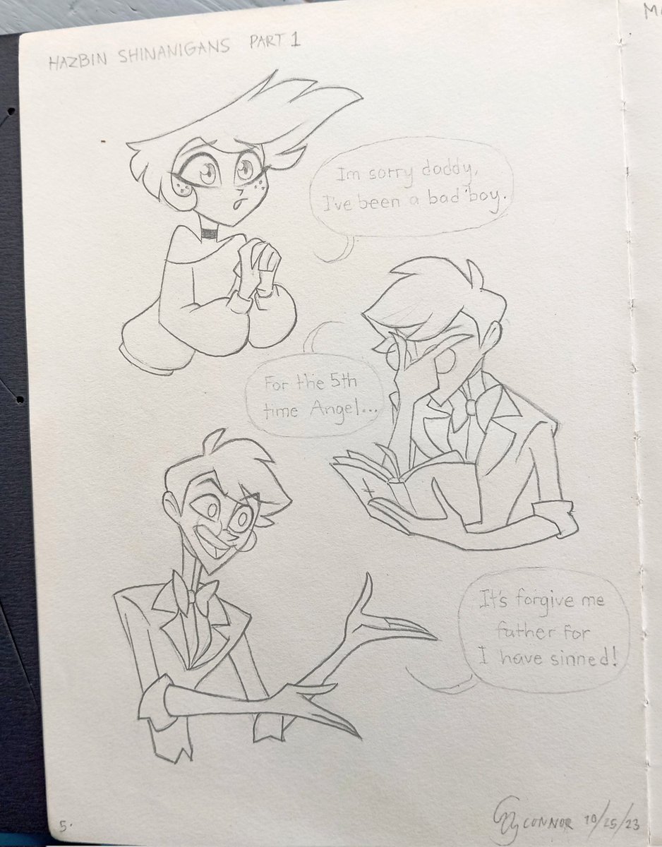 I drew this on my friend's sketchbook at a time when my phone died cuz I've got nothing to do 😭
#HazbinHotel #HazbinHotelFanart #HazbinHotelAlastor #Alastor #HumanAlastor #AngelDust #HazbinHotelHumanAlastor #HazbinHotelAngelDust