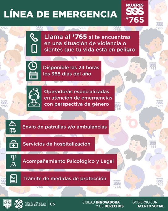 👩🏻 📞 Comunícate a la Línea Mujeres ante cualquier emergencia que ponga en riesgo tu vida o en caso de una situación de violencia contra las mujeres: *765 ☎️#MujeresSOS 👥