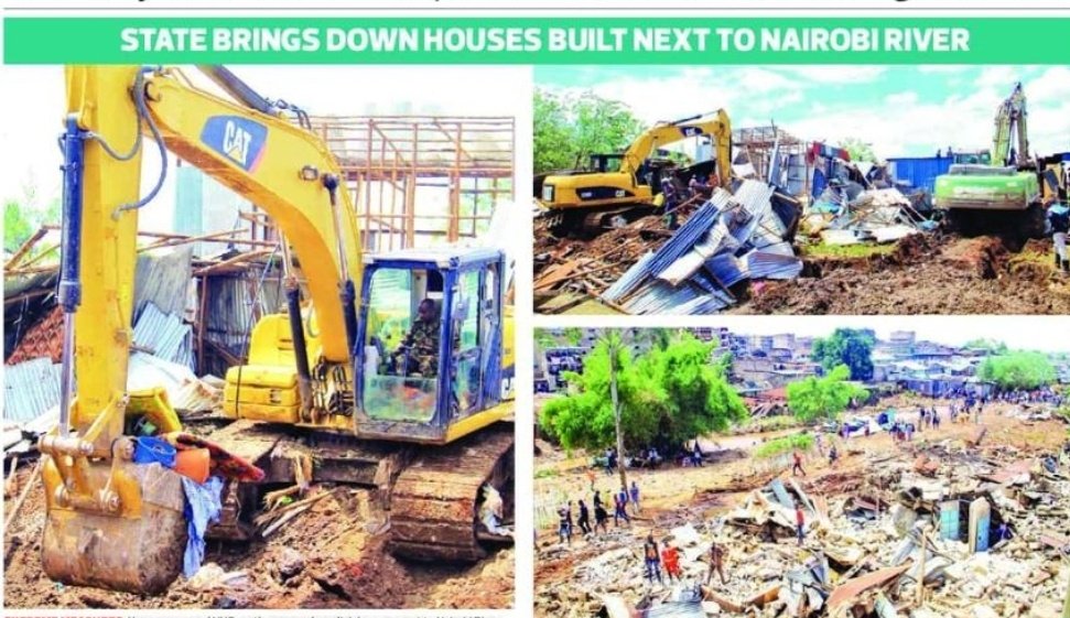 Government brings down houses built along Nairobi River as a mitigation measure to #flooding #IllicitTrade #InappropriateDevelopments