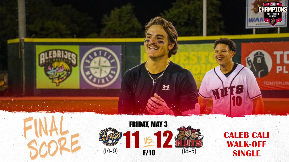 The 🥜 storm all the way back down 9 runs to force extra innings and Caleb Cali walks it off in extras!!