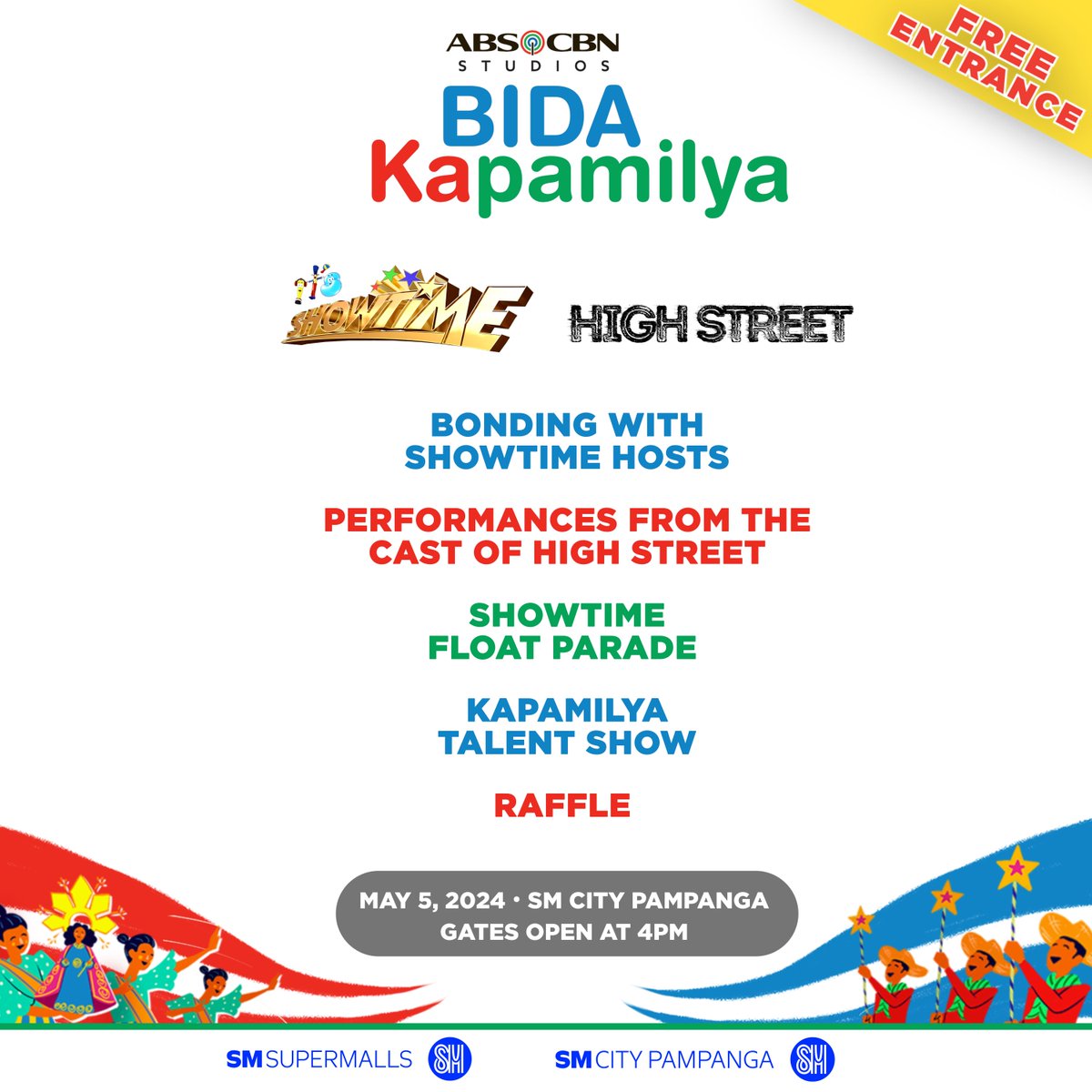 BUKAS NA, Madlang PAMPANGA!! 

Abangan ang mga fun and exciting performances mula sa #ItsShowtime family and #HighStreet cast! Pwede ka pang manalo ng mga pa-premyo sa raffle! BIDANG-BIDA ka talaga, Kapamilya! ❤️💚💙