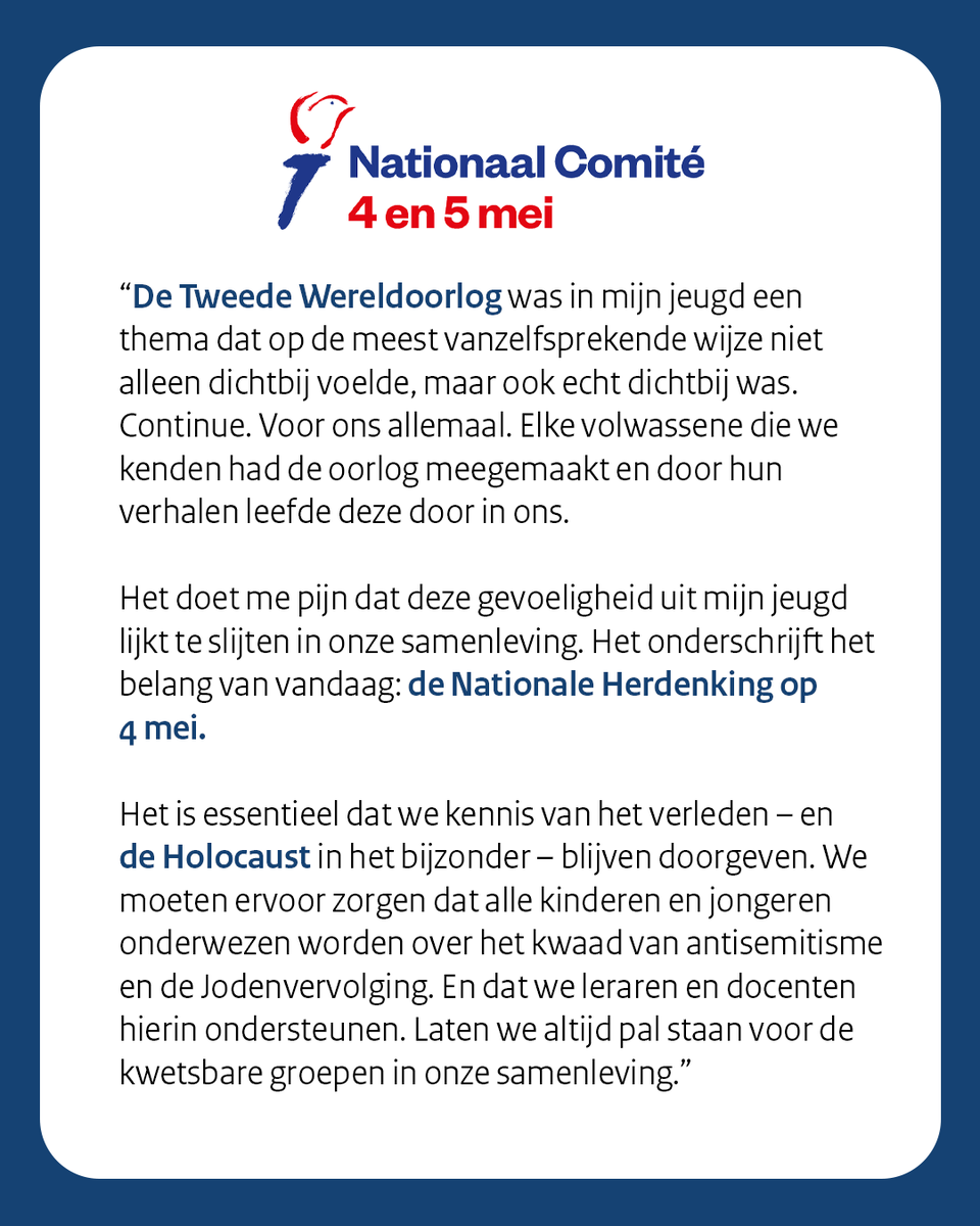 Een belangrijke dag vandaag. De dag waarop we allemaal tegelijk twee minuten stil zijn. We herdenken alle slachtoffers van de Tweede Wereldoorlog en andere oorlogssituaties en vredesoperaties waar Nederland daarna bij betrokken was.