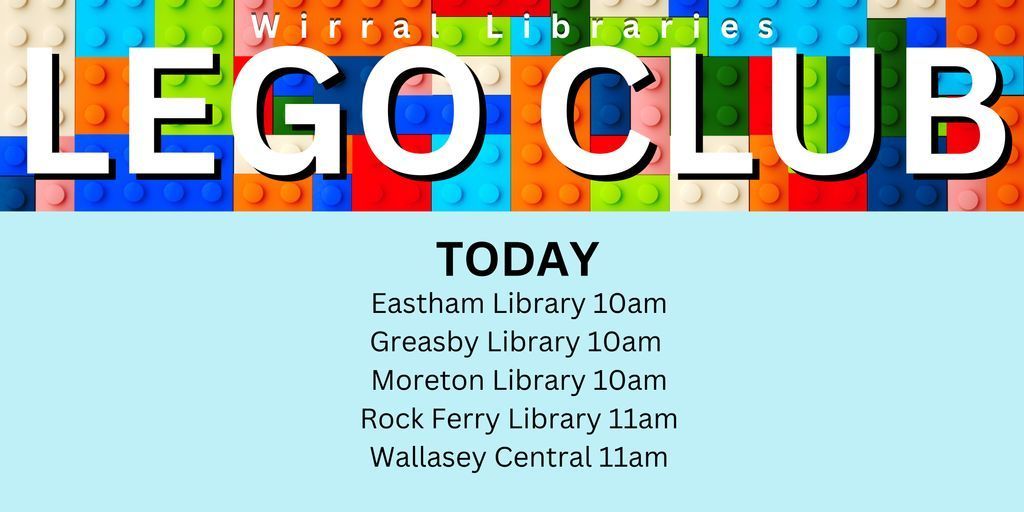 Join us for Lego Club today at Greasby, Moreton, Eastham, Rock Ferry and Wallasey Central Libraries. Full details and to book tickets here: buff.ly/3J71cNn