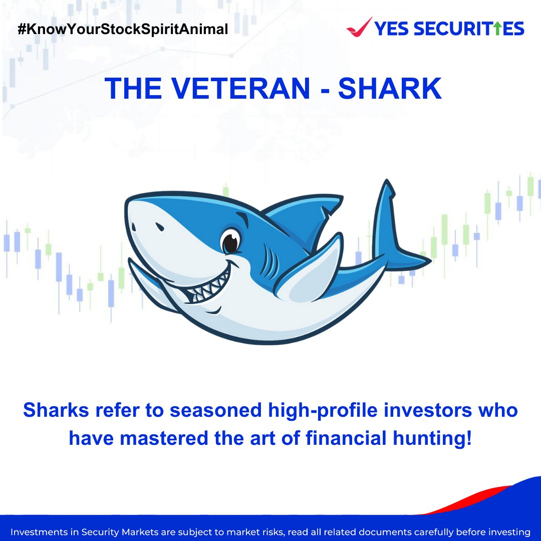 A seasoned investor who is not afraid of taking risks and seeks profits from short-term price moments is called a shark.

Disclaimer: bit.ly/3DZqs3K

#YESSECURITIES #ChoiceoftheWize #KnowYourStockSpiritAnimal