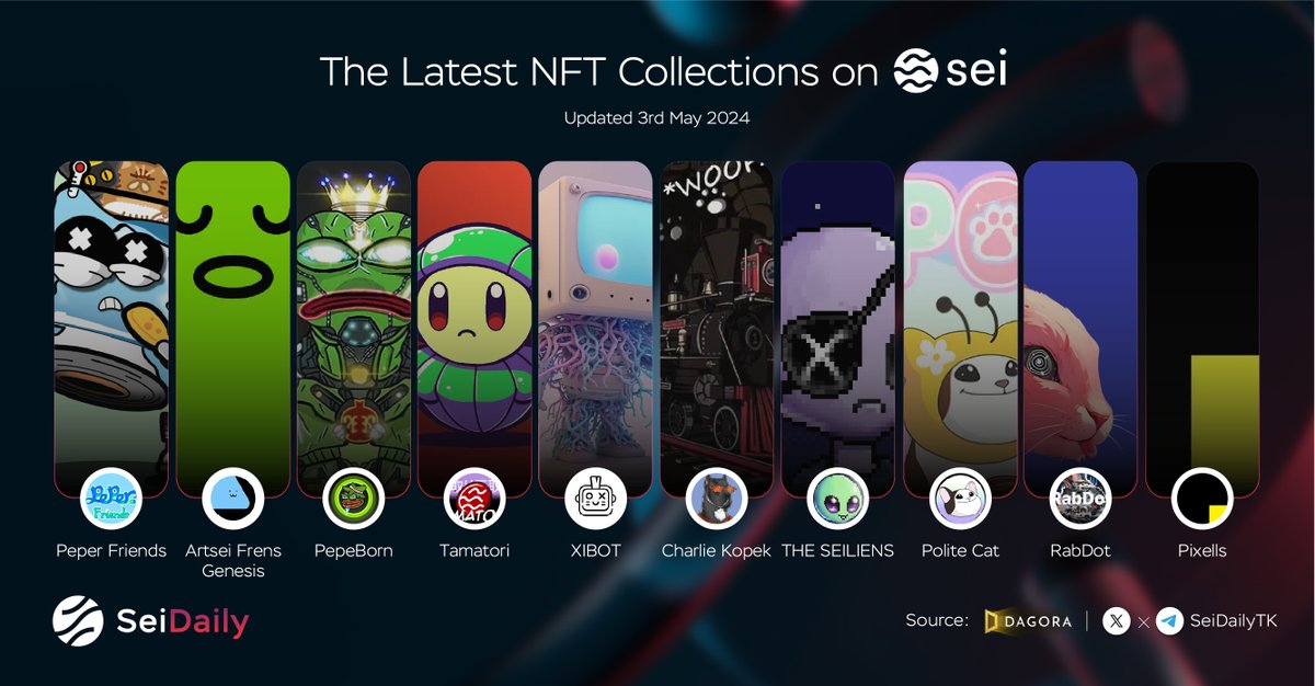 🔥The Latest NFT Collections on Sei @PeperFriends @artseixyz @SEIPepeBorn @TamatoriNFT @XIBOT_AI @SeiCharliekopek @TheSeiliens @Politecat_ton @rabbiiiitnft @pixellsnft