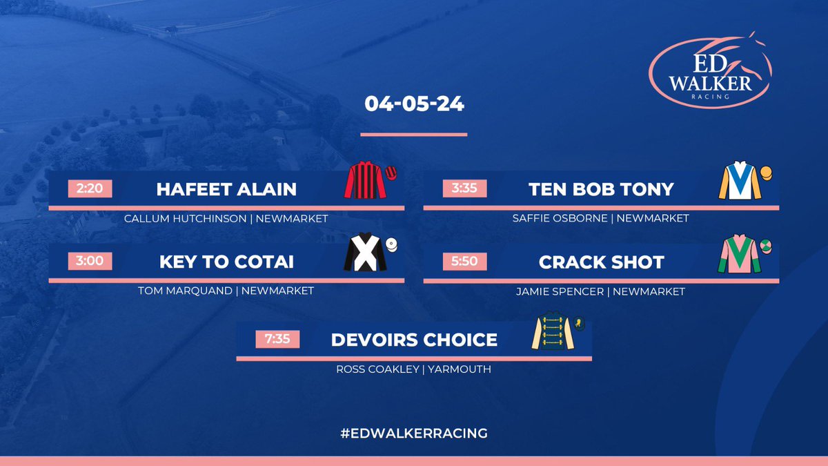 Five runners today including Ten Bob Tony in the 2000 Guineas 🤞🏻🏇 #EdWalkerRacing