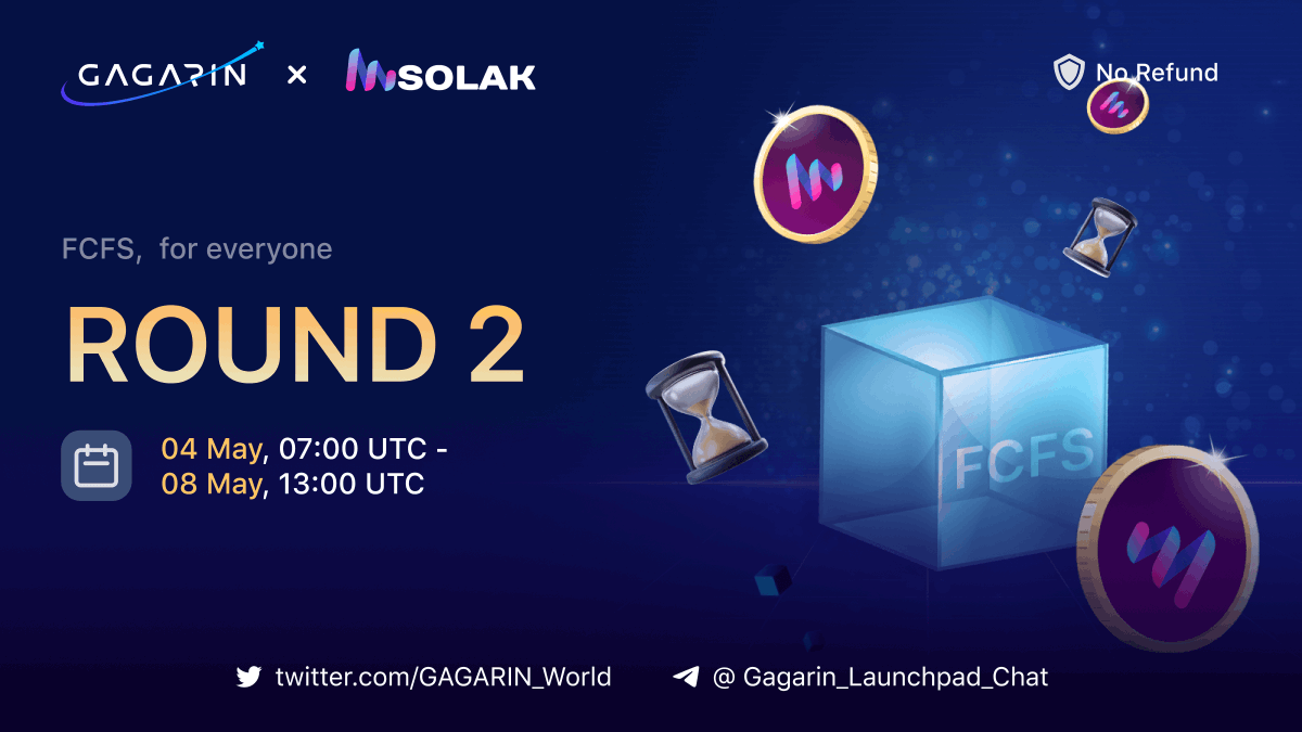 GAGARIN_World's tweet photo. Round 2 (FCFS) of @SolakGPT on Gagarin has begun!

🎲 Solak GPT is an ecosystem that combines cutting-edge artificial intelligence (AI) technologies with decentralized finance (DeFi) features. Solak GPT is entering a massive market since one of the current leading browsers with Web3 features has a market cap of over $400 million.

👉🏻 Sale link: 
https://t.co/ExfsfTqIP4

📍Reminder: During the #FCFS round, you can purchase as many $SGPT tokens as you want up to the maximum threshold.

🗓 Private Round Schedule:

▫️Round 2 (FСFS,  for everyone): 04 May, 07:00 - 08 May, 13:00 UTC
▫️Claim/TGE/Listing: Late June

💲 Vesting: 15% on TGE, remaining over 6 months

#Gagarin #SolakGPT #Privateround